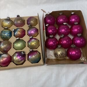 Shiny Brite Paragon Box Made In USA caps 22 Ornaments Vintage Christmas Bulbs